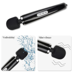 Magic wand massager tvarovaný černý, USB 30-ti rychlostní
