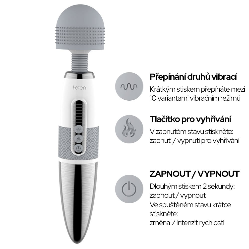 Leten Lightning 2 wand massager extra silný vyhřívaný - Obrázek 3