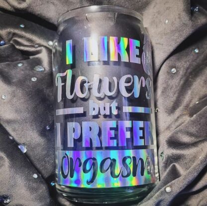 Sklenička - "I like flowers" s holografickým polepem